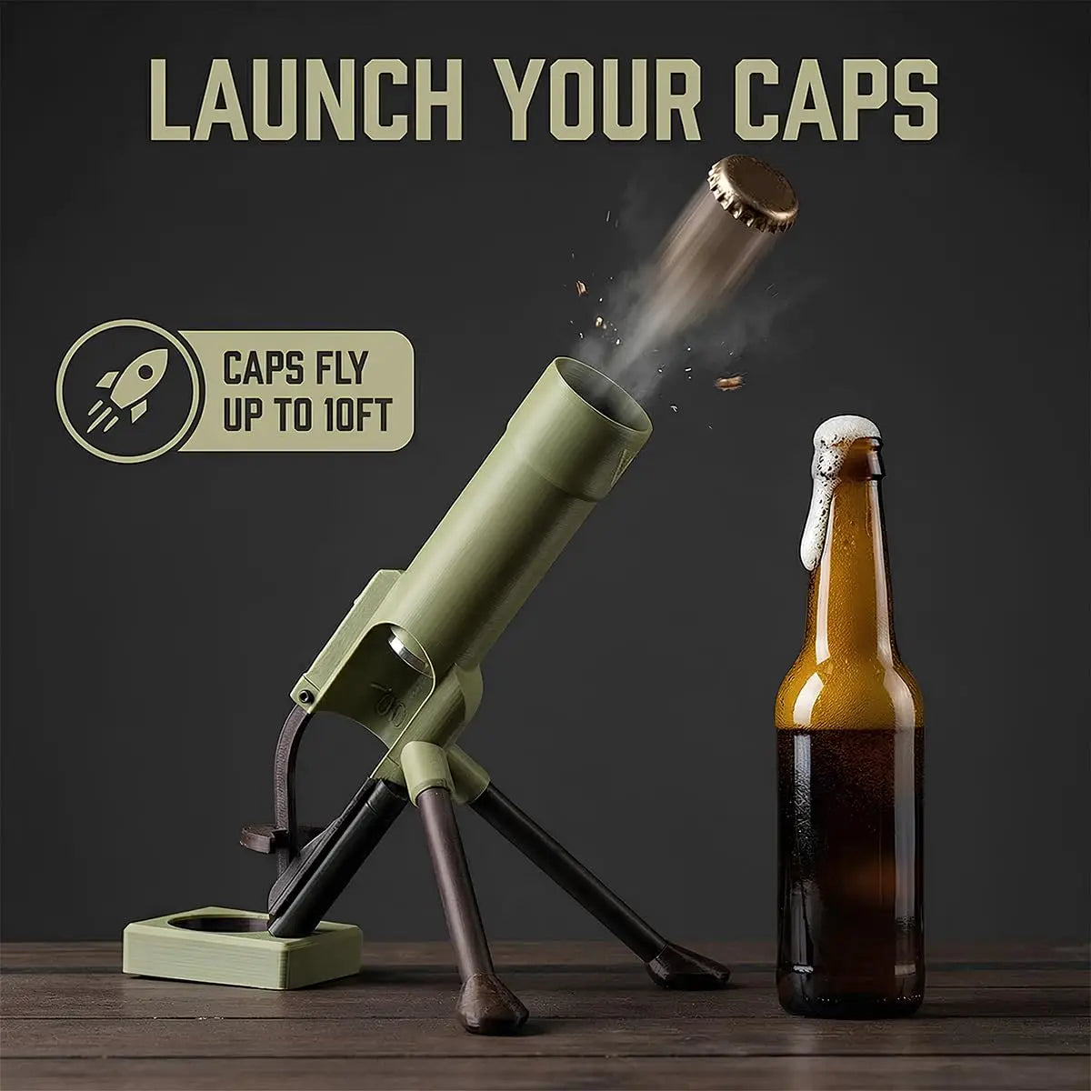 Beer Bottle Mortar Bottle Opener, 51mm Mortar Beer Bottle Opener Heavy-duty Tactical Cap Launcher Hands-free Push Down Opener Me