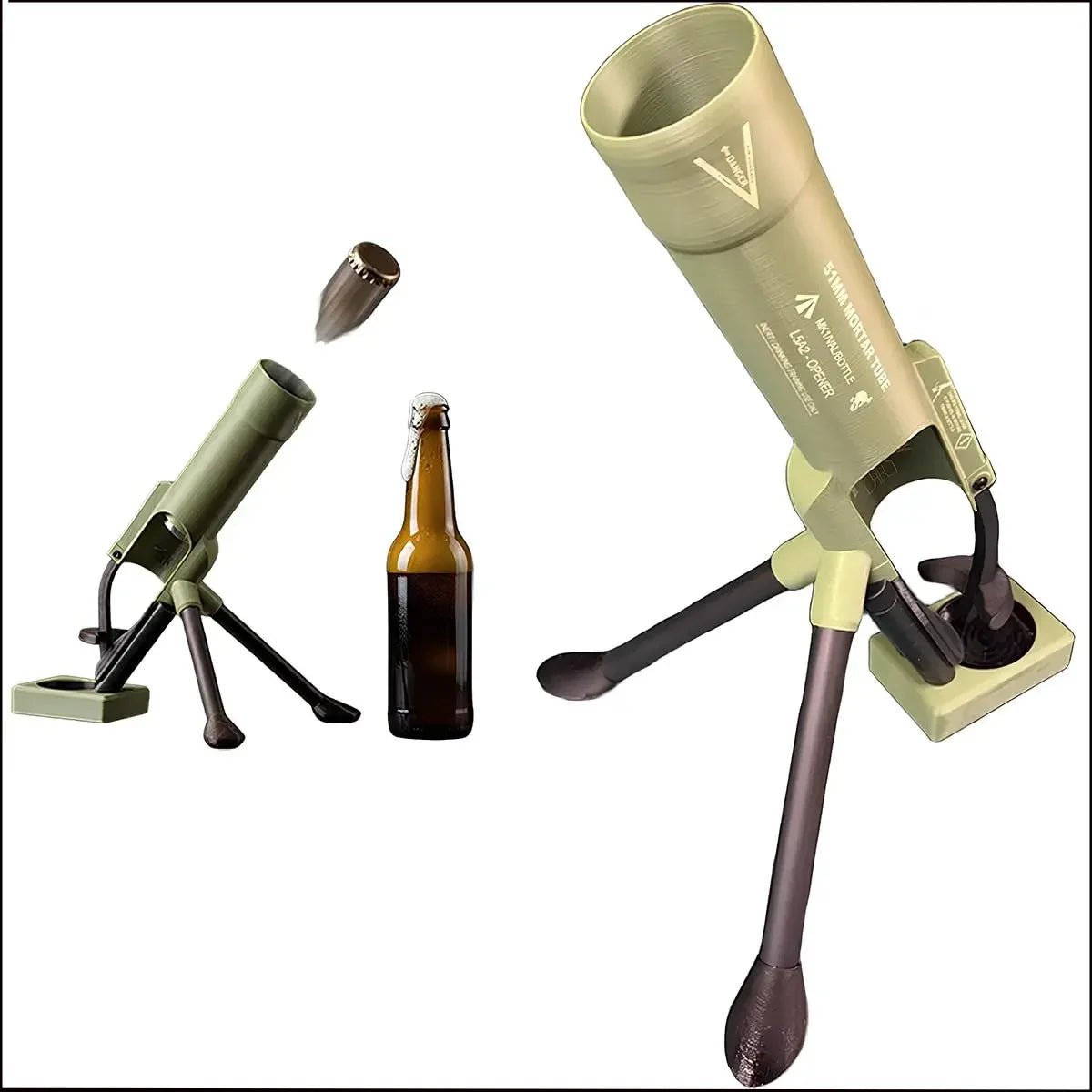 Beer Bottle Mortar Bottle Opener, 51mm Mortar Beer Bottle Opener Heavy-duty Tactical Cap Launcher Hands-free Push Down Opener Me