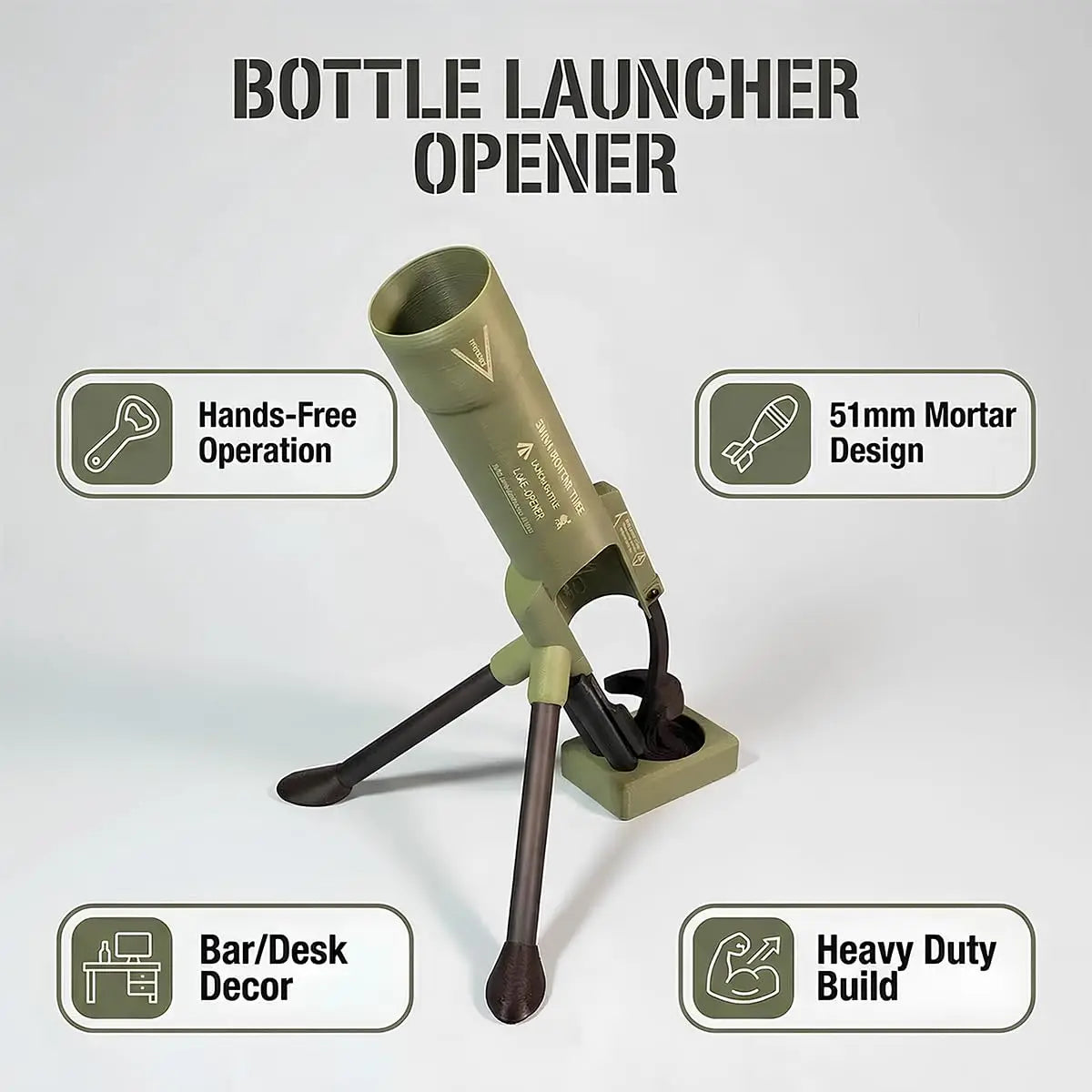 Beer Bottle Mortar Bottle Opener, 51mm Mortar Beer Bottle Opener Heavy-duty Tactical Cap Launcher Hands-free Push Down Opener Me