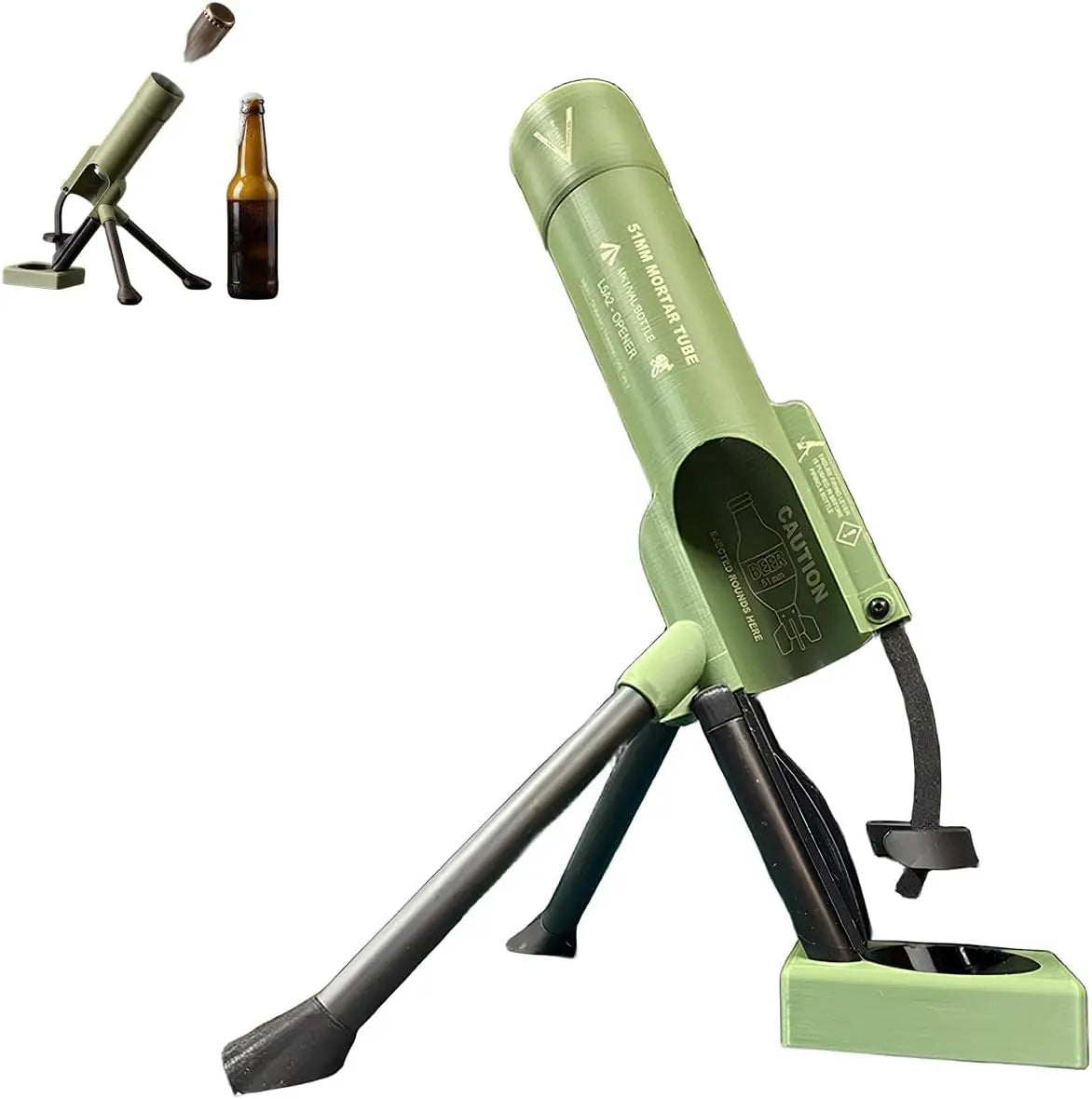 Beer Bottle Mortar Bottle Opener, 51mm Mortar Beer Bottle Opener Heavy-duty Tactical Cap Launcher Hands-free Push Down Opener Me